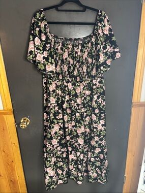 SHEIN Black Maxi Dress with Pink Rose Print